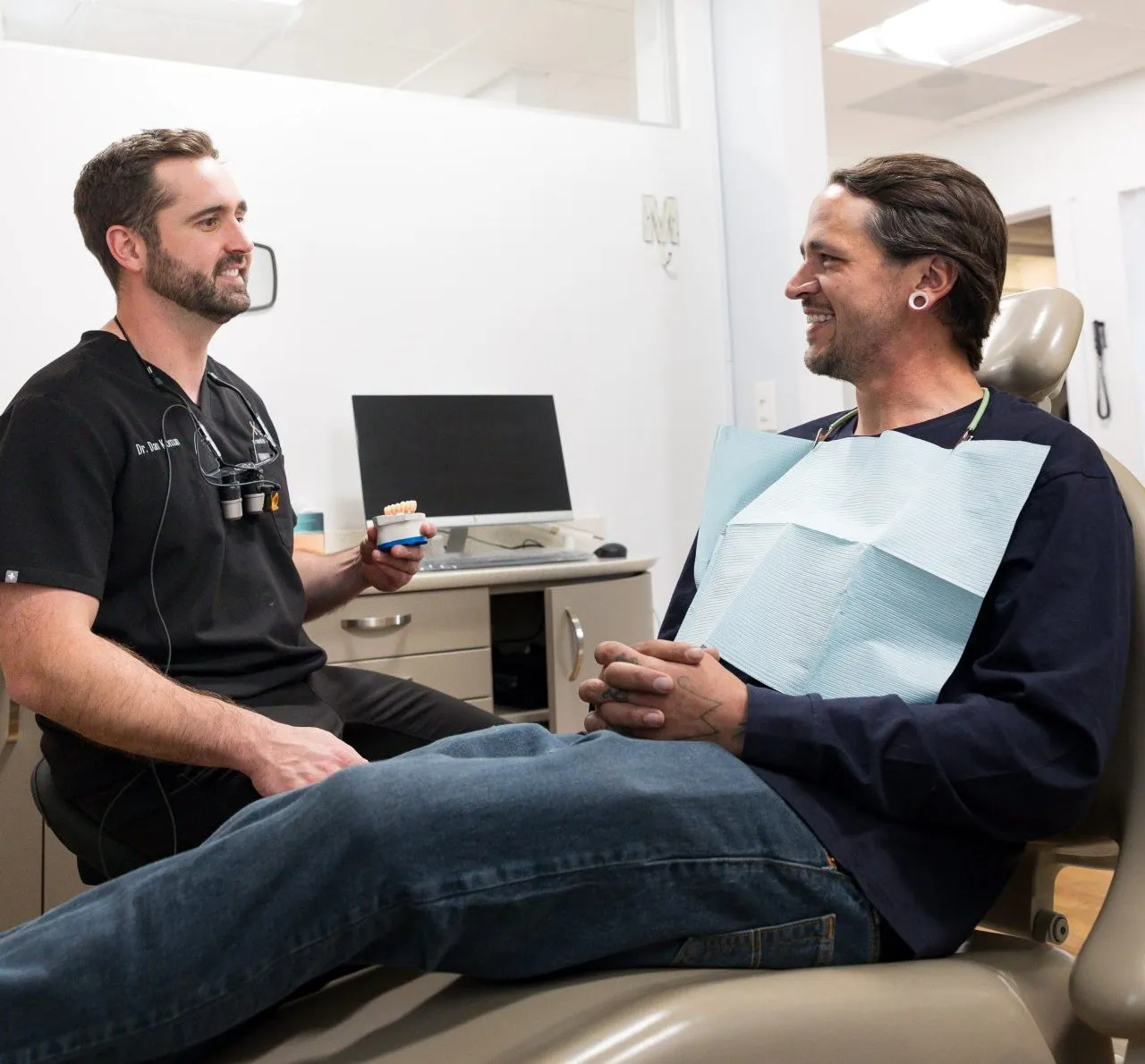 Same-day dental crown milled in-house at Koman Dental in Denver